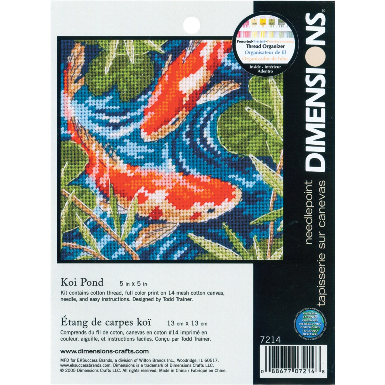 Dimensions Mini Needlepoint Kit 5"X5"-Koi Pond Stitched In Thread
